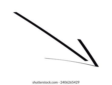 Black arrow made with hand tracing on white background.