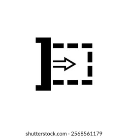 Black arrow merging with dashed square icon for navigation and interface design.