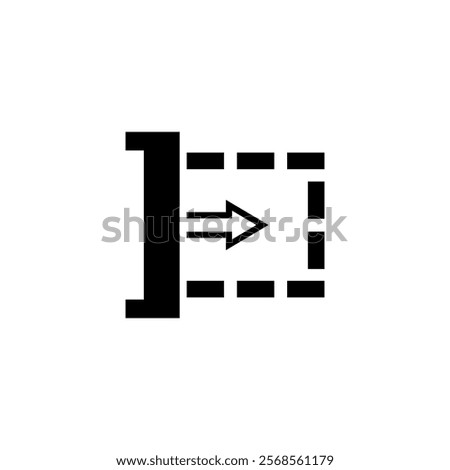 Black arrow merging with dashed square icon for navigation and interface design.