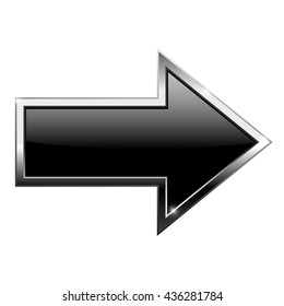 Black arrow with metal frame. Right direction. Vector illustration isolated on white background