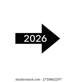 Una flecha negra con el número 2026 en el interior, que indica el movimiento hacia adelante y el futuro.