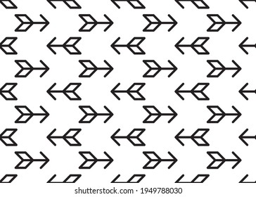 Black arrow on a white background.. Seamless texture. For gift paper and fabrics.