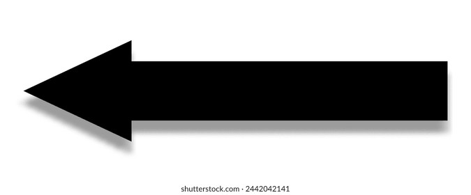 A black arrow on a white background indicates the direction of movement to the left. Arrow icon, pointer, road sign. Vector EPS 10.
