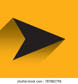 Black arrow on yellow background with shadow. Stylish elements for design. Vector illustration.