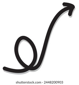 black arrow point up, curve wavy lines with gray shadow. white background. isolated