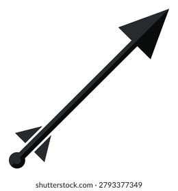 Black arrow with pointed tip and fletching isolated on white background icon