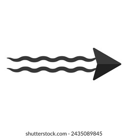 Black arrow pointer cursor, Silhouette wavy arrow, Vector element isolated on white.