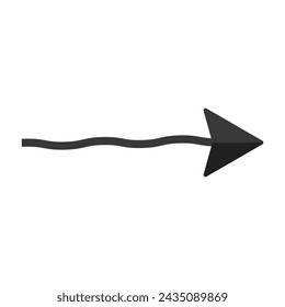 Black arrow pointer cursor, Silhouette wavy arrow, Vector element isolated on white.