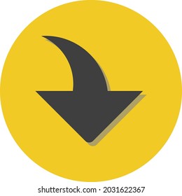 Black arrow pointing down, illustration, vector, on a white background.
