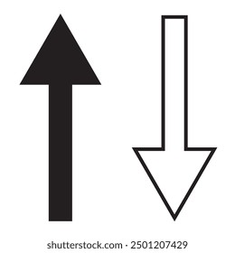 Black arrow pointing up and down side. Long up and down arrow flat style and line. Vector illustration.