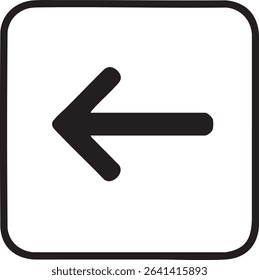 A black arrow pointing left is centered within a rounded square shape against a clean white background.