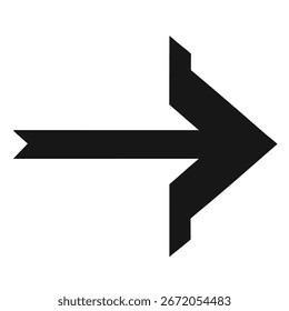 Seta preta apontando para o ícone de vetor direcional direito no plano de fundo branco.