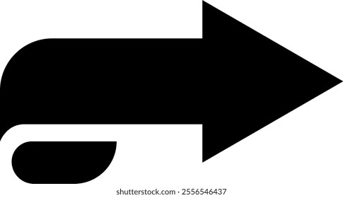 Black arrow pointing right, featuring a flag effect and rounded corners, effectively symbolizing direction, movement, and progress in various design contexts