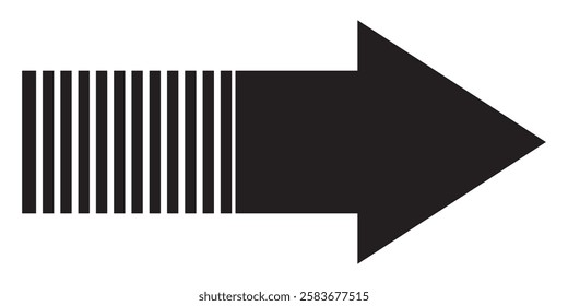 Black arrow pointing right on white background. Long arrow. Black large arrow. Bold thine long arrow. 