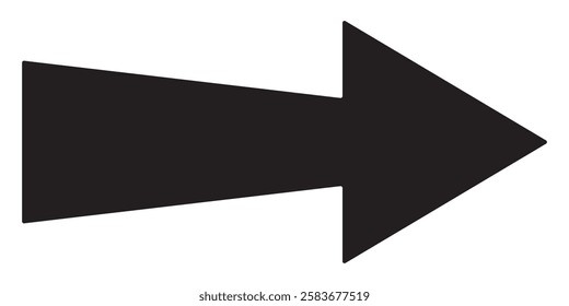 Black arrow pointing right on white background. Long arrow. Black large arrow. Bold thine long arrow. 