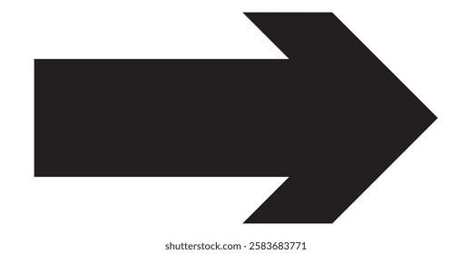 Black arrow pointing right on white background. Long arrow icon vector illustration.  Black large Bold long arrow icon.  Black long arrow isolated on a white background.