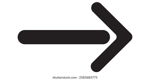 Black arrow pointing right on white background. Long arrow icon vector illustration.  Black large Bold long arrow icon.  Black long arrow isolated on a white background.