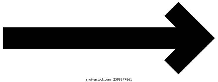 Black arrow pointing right on white background. Long arrow icon vector illustration. Black large thin long arrow pointing to the right. Forward pointing long arrow icon. Vector illustrator