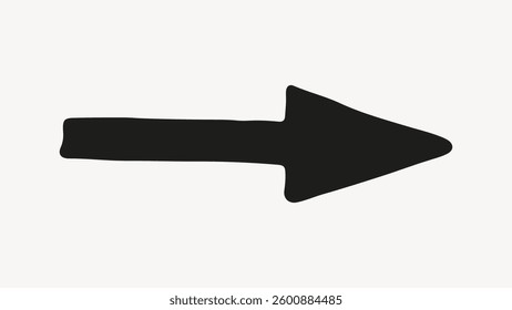 Black arrow pointing right on a white background. Simple arrow design. Right-pointing arrow symbol. Bold black arrow shape. Isolated vector element.