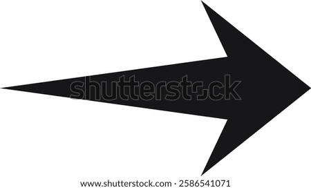 Black arrow pointing to the right side of the frame, with sharp edges, isolated on a white background, ideal for indicating direction or highlighting important information