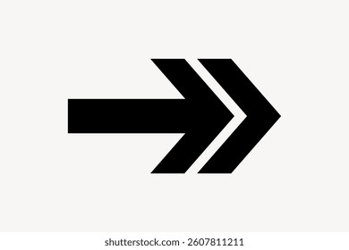 Black arrow pointing right. Simple arrow design. Bold arrow symbol. Directional arrow graphic. Minimalist icon on a light background. Minimal shape vector.