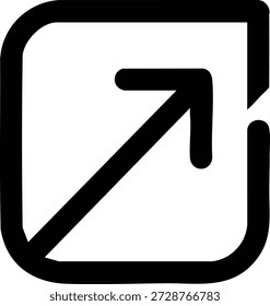Schwarzer Pfeil nach oben und nach rechts im quadratischen Feld Symbol