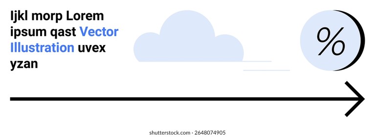Black arrow pointing right towards a gray percentage symbol with a blue cloud design. Ideal for finance, marketing, growth tracking, business development, educational material, presentations, website