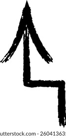 Black arrow pointing upward and then rightward, drawn with a chalk like effect on a white background, conveying direction, guidance, or progress