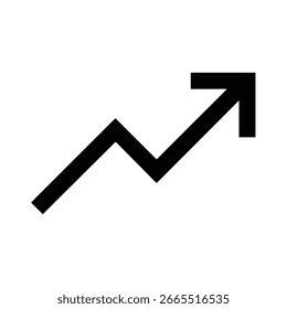 Black arrow pointing upwards on white background, symbolizing growth, progress, and positive trends in business, finance, and personal development, isolated on white background