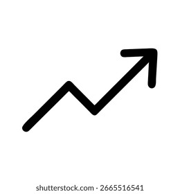 Black arrow pointing upwards on white background, symbolizing growth, progress, and positive trends in business, finance, and personal development, isolated on white background