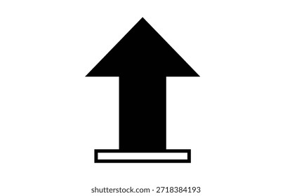 Uma seta preta apontando para cima em um plano de fundo branco com uma base retangular