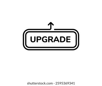 Black arrow pointing up with word upgrade in outlined rectangle, suggesting progress or update.