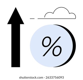 La flecha negra apunta hacia arriba junto a una nube y el símbolo de porcentaje en un círculo azul. Ideal para el crecimiento del negocio, análisis de mercado, tendencias financieras, seguimiento de progreso, métricas de éxito, gráficos económicos