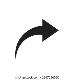 black arrow to the right. flat arrow style design icon. share button. directions with isolated white background.