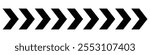 Black arrow in a row. Arrow icon. Sideways arrow icon striped direction sign. Black vector chevron arrows pointing right. Road signpost symbol. EPS Vector illustration