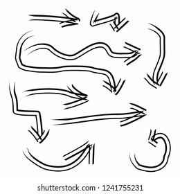 black arrow set hand drawing style design element sign symbol icon collection vector graphic isolated on white