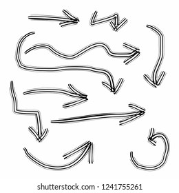 black arrow set hand drawing style design element sign symbol icon collection vector graphic isolated on white