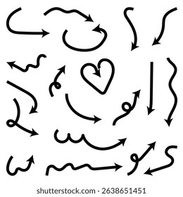 Black arrow set. Set of Hand drawn vector arrows doodle on white background. design element vector illustration. eps -10.