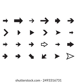 Black Arrow Set on White Background. Isolated vector Arrows collection. Cursor Icon symbol. flat sign Pointers Collection. Back, Next Web Page Sign. collection cursor curve dots click. EPS file.