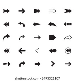 Black Arrow Set on White Background. Isolated vector Arrows collection. Cursor Icon symbol. flat sign Pointers Collection. Back, Next Web Page Sign. collection cursor curve dots click. EPS file.