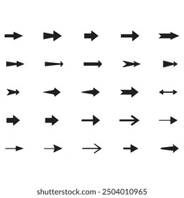 Flecha negra sobre fondo blanco. Colección de flechas de Vector aisladas. Símbolo del icono del cursor. señal plana Punteros Colección. Atrás, siguiente signo de página de Web. Hacer clic de puntos de curva de cursor de colección. Archivo EPS.