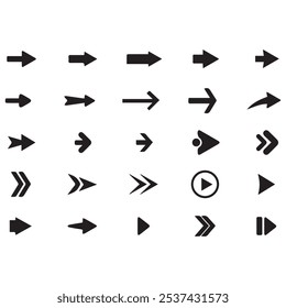 Black Arrow Set on White Background. Isolated vector Arrows collection. Cursor Icon symbol. flat sign Pointers Collection. Back, Next Web Page Sign. collection cursor curve dots click. EPS file.