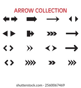 Black Arrow Set on White Background. Isolated vector Arrows collection. Cursor Icon symbol. flat sign Pointers Collection. Back, Next Web Page Sign. collection cursor curve dots click. EPS file.