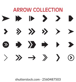 Black Arrow Set on White Background. Isolated vector Arrows collection. Cursor Icon symbol. flat sign Pointers Collection. Back, Next Web Page Sign. arrow collection black back design.