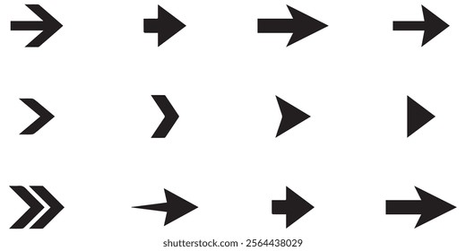 Black Arrow Set on White Background. Isolated vector Arrows collection. Cursor Icon symbol. flat sign Pointers Collection. Back, Next Web Page Sign. collection cursor curve dots click. EPS file.