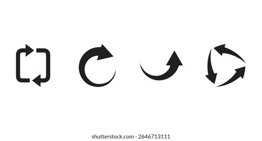 Black Arrow Set on White Background. Isolated vector Arrows collection. Cursor Icon symbol. Flat Sign Pointers Collection. Back, Next Web Page Sign. collection cursor curve dots click. EPS file.