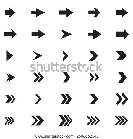 Black Arrow Set on White Background. Isolated vector Arrows collection. Cursor Icon symbol. flat sign Pointers Collection. Back, Next Web Page Sign. collection cursor curve dots click. EPS file.