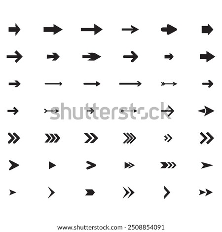 Black Arrow Set on White Background. Isolated vector Arrows collection. Cursor Icon symbol. flat sign Pointers Collection. Back, Next Web Page Sign. collection cursor curve dots click. EPS file.