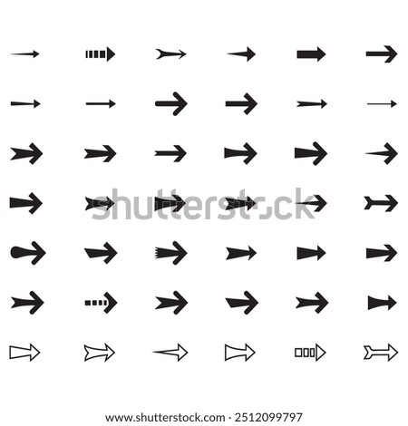 Black Arrow Set on White Background. Isolated vector Arrows collection. Cursor Icon symbol. flat sign Pointers Collection. Back, Next Web Page Sign. collection cursor curve dots click. EPS file.