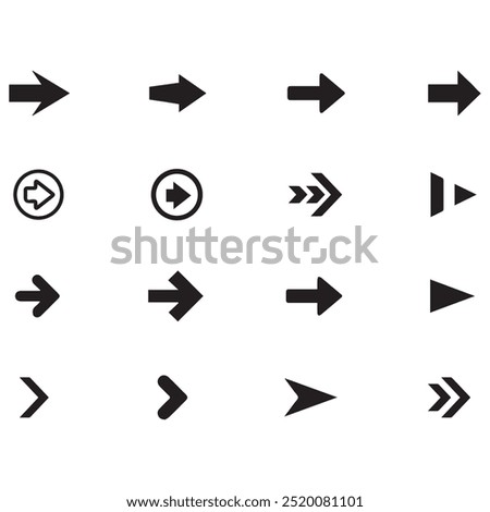 Black Arrow Set on White Background. Isolated vector Arrows collection. Cursor Icon symbol. flat sign Pointers Collection. Back, Next Web Page Sign. collection cursor curve dots click. EPS file.